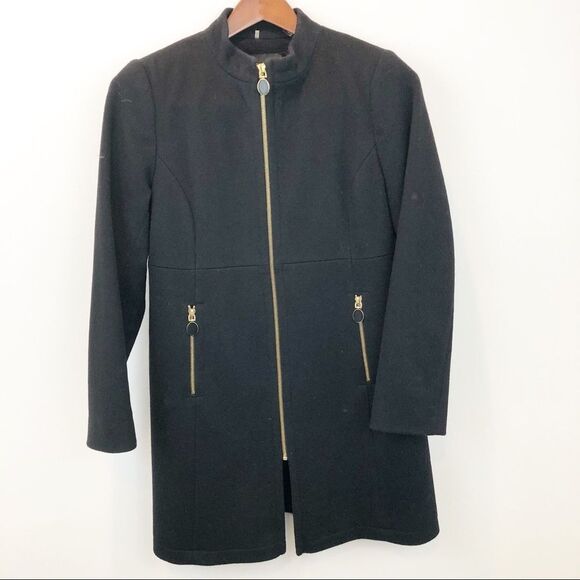 Tahari black wool fully lined zip up coat - Picture 1 of 6